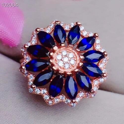 Flower Type Natural and real Blue sapphire ring 925 sterling silver Fine handworked jewelry Finger rings