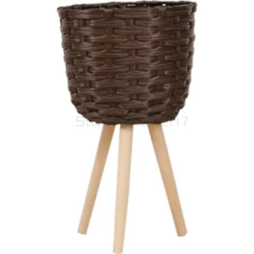Wooden floor flower stand straw basket flowerpot floor decoration nordic living room balcony simple garden plant pot stand