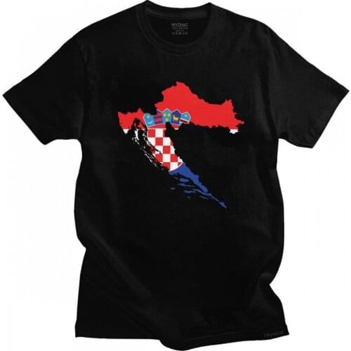 Classic Croatian Croatia Flag Map Tshirt for Men Crewneck Short Sleeve Casual T-shirt Cotton Regular Fit Tee Shirt Clothing