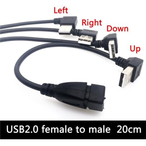 1pcs USB 2.0 A Male to Female right/left 90 degree Angled usb extension cord cable USB2.0 male to female Down/Up cable Converter