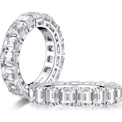 Trendy 100% 925 Sterling Silver Ring Emerald Cut Created Moissanite Diamond Engagement Wedding Rings Women Fine Jewelry