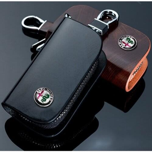 Leather Key Wallets Zipper Car Key Cover Car Key Case With Car Logo For Alfa Romeo 159 147 156 166 Giulietta Spider