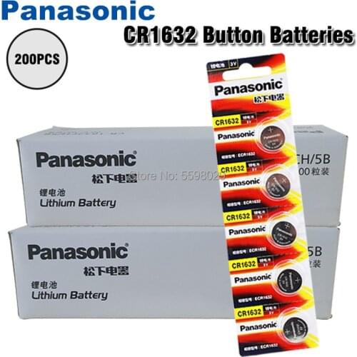 PANASONIC 200Pcs PANASONIC CR1632 1632 DL1632 3V Lithium Batteries Cell Button Coin Battery Calculator Toy Medical Batteries