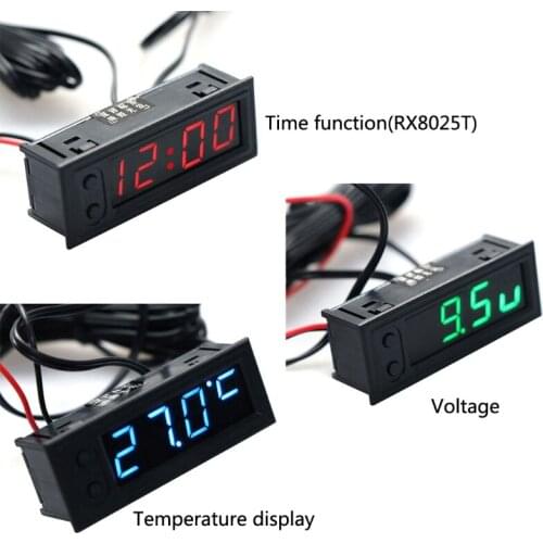 DIY MultiOOTDTY function High-precision clock inside and outside Car temperature Battery voltage Monitor Panel Meter DC 12v