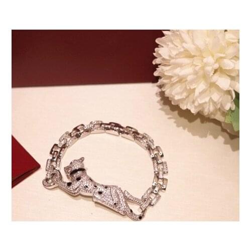 Fashion 3D enamel panther bracelet for women heavy chain link full crystal panthere leopard bracelets famous brand jewelry