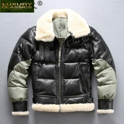 100% Genuine Leather Duck Down Coat Men Clothing 2021 Streetwear Motorcycle Natural Real Sheepskin Jacket Male Coats Ab3