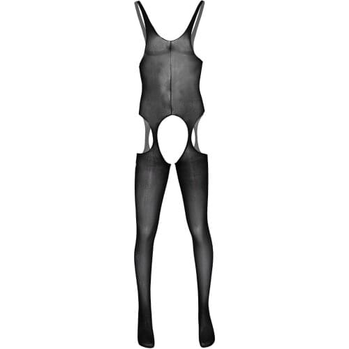 Mens Soft See Through Sheer Halter Neck/Long Sleeves/Hollow Out/Crotchless Stretchy Tights Full Body Pantyhose Stocking