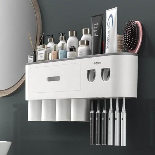 3PCS Toothbrush Holder For Bathroom Automatic Toothpaste Squeezer Wall With Cup Storage Rack Organizer Bathroom Accessories