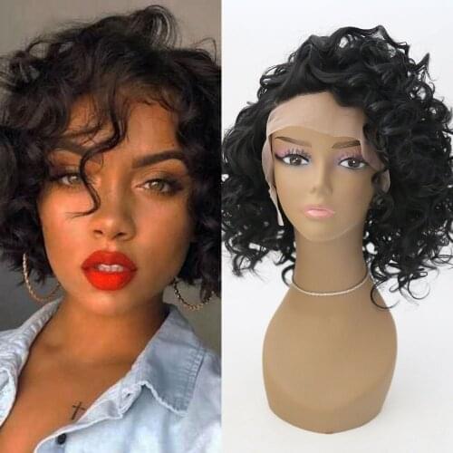 QUINLUX WIGS Black Short Bob Synthetic Lace Front Wigs For Black Women Glueless Heat Resistant Fiber Cosplay Or Daily African