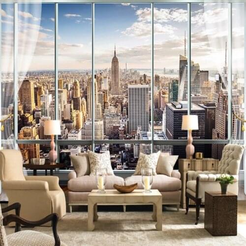 Custom 3D Photo Wallpaper European 3D Window New York High-rise Building Mural Art Wallpaper Living Room Home Decoration Fresco