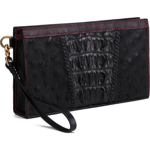 Handmade Men Vegetable Tanned Leather Bag Cigarettes Money Phone Pocket Man Clutches Ostrich Skin Alligator Skin Envelope