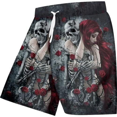 UJWI New Summer Harajuku Gothic Male Skull Black Shorts Mens Punk Sports Shorts 3D Printing Short Pants Oversized 5XL Dropship