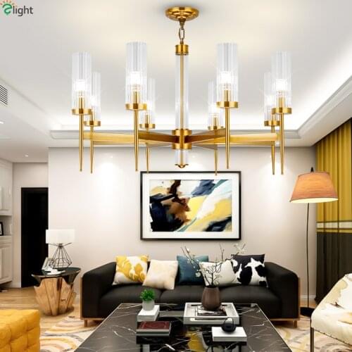 Modern Gold Metal Led Chandeliers Lighting Long Glass Living Room Led Pendant Chandelier Lights Dining Room Hanging Lamp Fixture
