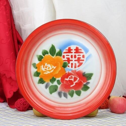 30/36/40cm Fruit Plates Ancient Chinese Aristocratic Tea Tray Household Fruit Tray Pure Handicraft Enamel Stainless Steel Tray