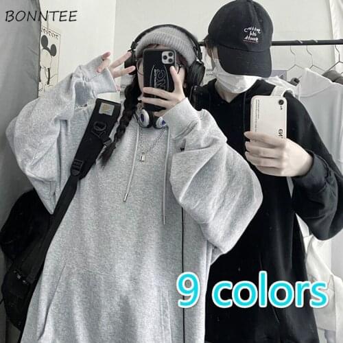 With Hat Hoodies Women Plus Velvet Solid Basic Design Simple Couple Unisex Boyfriend Cool Autumn Tops Hip Hop Harajuku Stylish