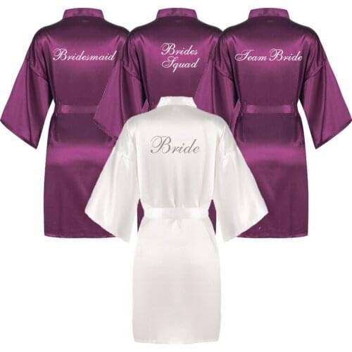 Royal purple bathrobe bride satin silk robe women bridal party getting ready new bridesmaid gift wedding short team bride robes