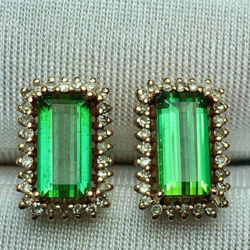 Fine Jewelry Real 18K Rose Gold AU750 100% Natural Green Tourmaline Gemstones 5.2ct Earrings for Women