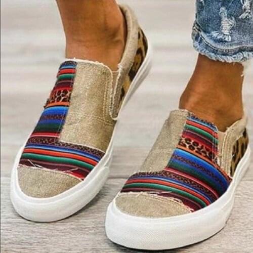 Women Casual Shoes New Patchwork Comfortable Flat Female Canvas Shoes Fashion Slip on Leopard Print Lady Loafersyi98
