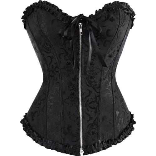 Overbust Corset Sexy Lace Plus Size Erotic Zip Floral Women Bustier Fashion Tight-fitting Tummy Lingerie Tops Brocade Victorian