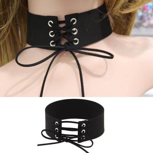 Lace Up Choker Black Velvet Choker Necklace Women Gothic Chokers Neck Boho Jewelry Harajuku Big Chunky Necklace Collier