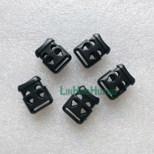 100pcs/lot black plastic cord lock toggles plastic 2-hole spring stoppers for 4mm bungee shock cord free shipping