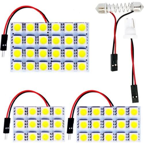 12 15 24 SMD 5050 LED Auto Dome Panel Light Car Interior Reading Lamp Roof Bulb With T10 W5W C5W C10W Festoon 2 Adapter Base