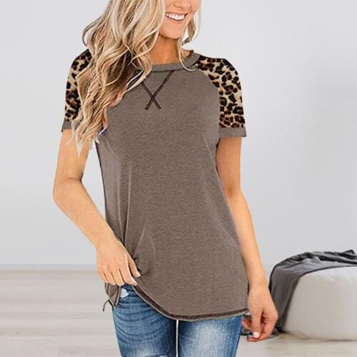 2021 Spring Summer Women T-shirt Casual Leopard Print Round Neck Short Sleeve Shirt Ladies Tops Tees Fashion Women Clothing Tops