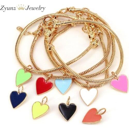 5PCS, Gold Color Charm Bracelet & Bangle Heart Enamel Charms Beads Fit Original Basic Bracelets Snake Chain DIY Jewelry