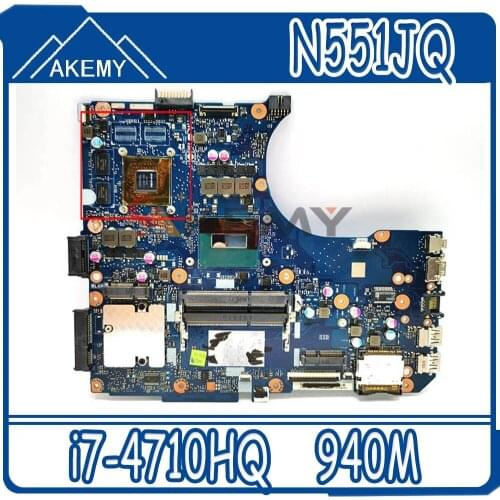 Akemy NEW Laptop motherboard For Asus N551JQ G551JQ N551JB G551JB Test original mainboard i7-4710HQ CPU V2G 940M