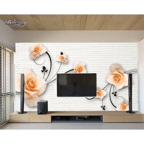 Beibehang White brick wall rose flower vine 3d living room room TV background wall wall large custom wall paper papel de parede