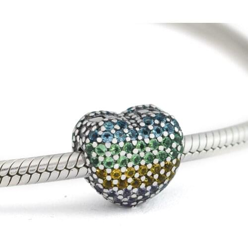 Open My Heart Pave Clip Charm 925 Sterling Silver Multi Color CZ Beads for jewelry Making Fit Charms Bracelet DIY 02C53