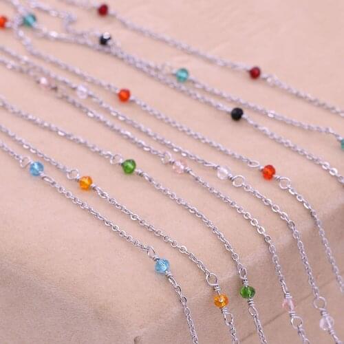 New Stainless Steel Chain Colorful Crystal Glass Beads for DIY Craft Jewelry Making Accessories Fit Necklace Bracelet Size 3x3mm