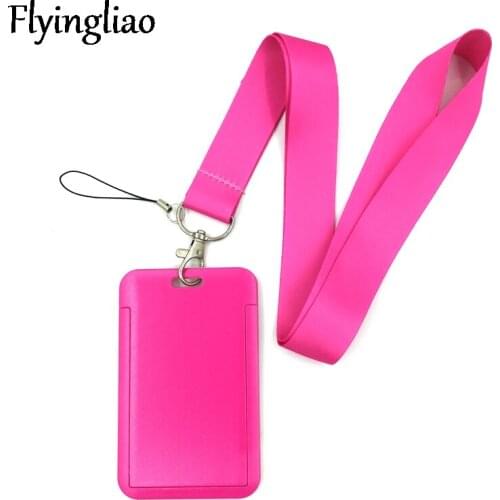 Pure Pink Color Anime Lanyard Badge Holder ID Card Lanyards Mobile Phone Rope Key Lanyard Neck Straps Keychain Key Ring