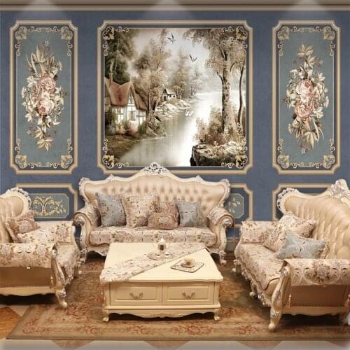 European Style Retro Wallpaper 3D Art Flowers Landscape Photo Mural Living Room Bedroom Blue Luxury Home Decor Wall Papers 3 D