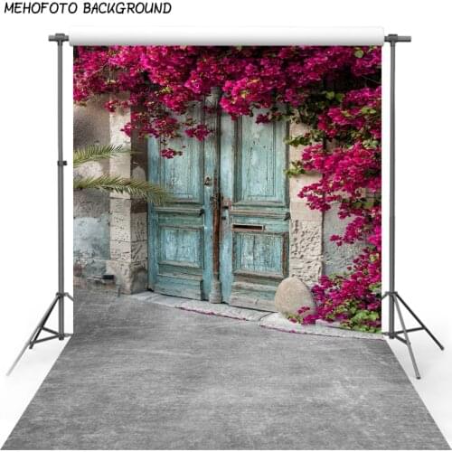 Photography backdrop Spring Flowers Vintage Wood Door Brick wall Wedding Portrait Photo Background for Children Backdrops Studio