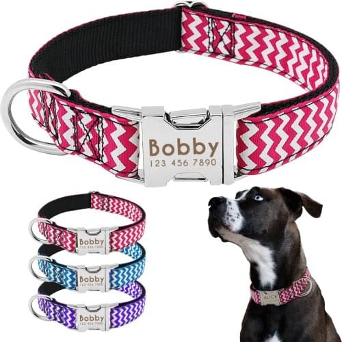 Dog Collar Nylon Engraved Customized Puppy ID Tag Collar AntiLost Personalized Nameplate Collars Adjustable For Medium Large Dog