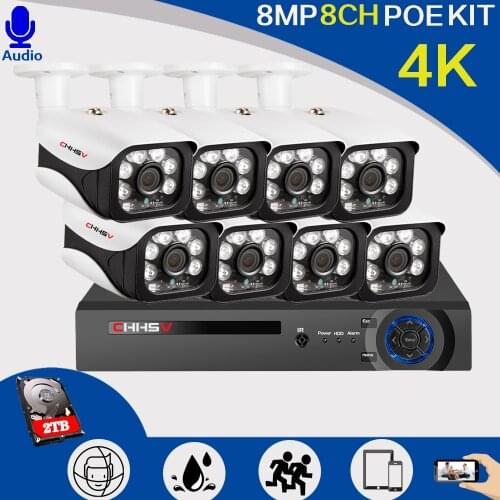 CCTV Security Camera System Ultra HD 4K H.265 8MP Outdoor Indoor Waterproof Bullet POE Camera security system Kits