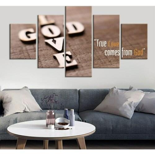 Love God Christian Jesus Quote 5 Piece No Framed Canvas Picture Print Wall Art Canvas Painting Wall Decor for Living Room