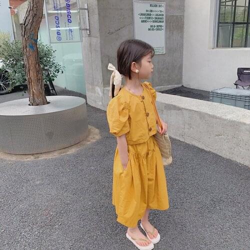 Girls' suits short washed cotton comfortable tops and cropped trousers 21 summer clothes