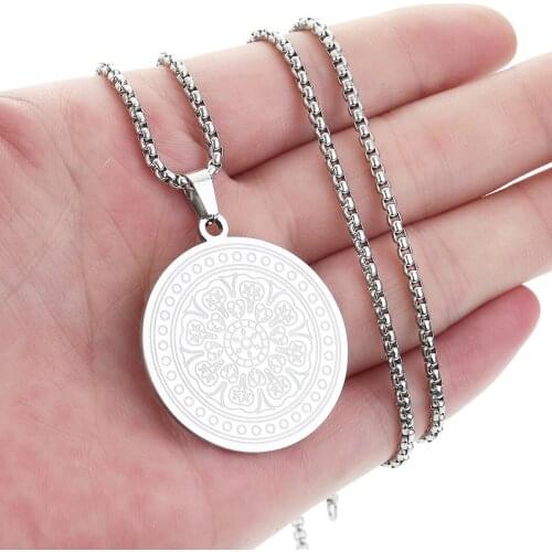 CHENGXUN Mandala Charm Flower Pendant Spiritual Necklace Men Women Stainless Steel Engraving Pagan Talisman Amulet Jewelry Gift