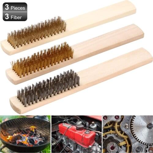 Brass wire brush, wood handle wire scraper, stainless steel, brass, copper plated wire brush set, clean welding slag and rust