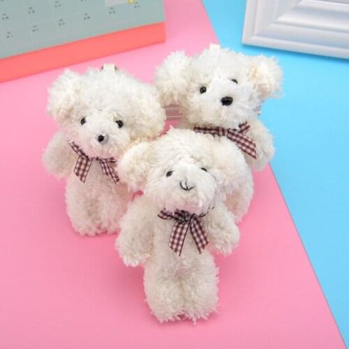 12 Cm Mini Pearl Plush Bow Tie Dog Toy Small Pendant Cute Diamond Bear Doll Keychain Pendant Young Child Girl Gift