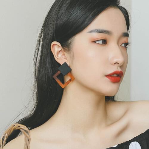 FASHIONSNOOPS Fashion Multicolored Acrylic Dangle Earring for Women Alloy Geometry Resin Statement Hanging Earring Za Brincos