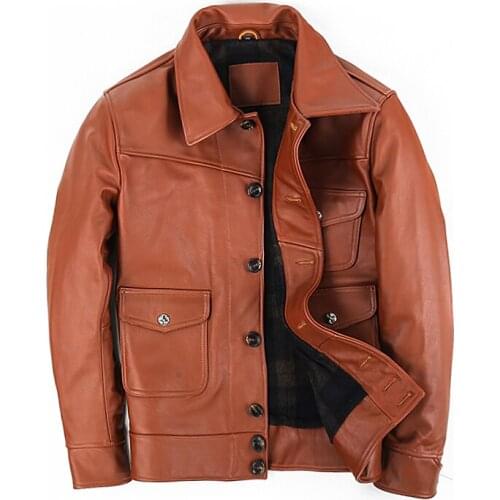 Mens Genuine Cowhide Jacket Air Force Flight Suit Cowhide Mens Lapel Motorcycle Leather Coat