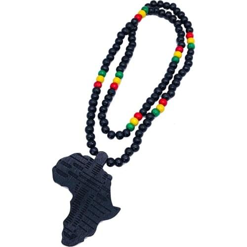 Hot Black Color Wooden African Map Necklace For Men