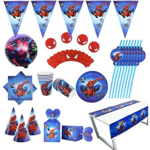 Spider man Party supplies Set Box Napkins Plates Tablecloth Cups Knives Forks Spoons Spiderman Birthday Party Decoration Kids