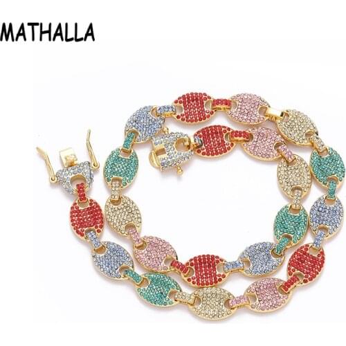 New Design 12mm Pig Nose Necklace & Bracelet Claw Setting Rhinestone Diamond Necklace Hip Hop Coffee Bean Necklace