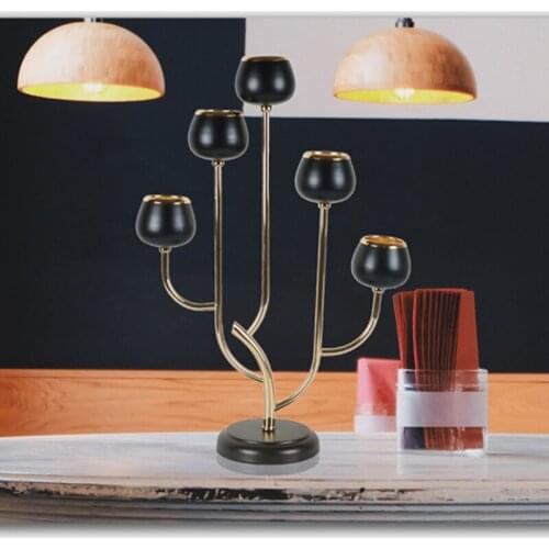 Candle Holder 5-arms Shiny Gold Plated Candelabra Romantic Black Candle Stand Luxury Craft Metal For Wedding Events Party