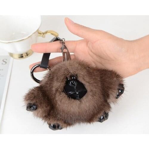 Luxury Fur Keychains Animal Orangutan Real Mink Fur Keyring For Women Charm Bag Holder Hip-Hop Style Mans Car Pendant Chains