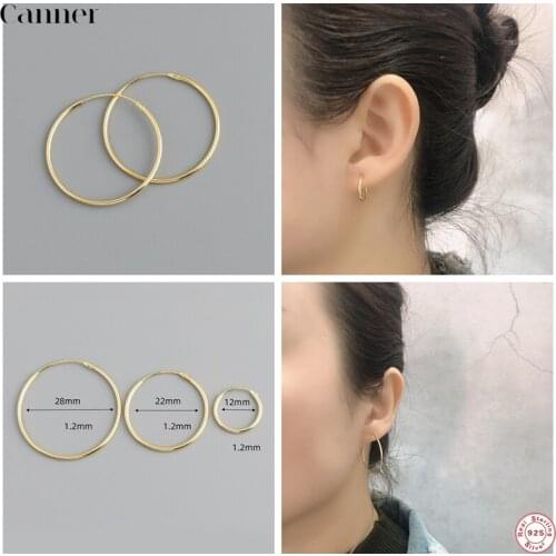CANNER Genuine 925 Sterling Silver Fashion Korean Simple Hoop Earrings for Women Men Charming Chic Party Jewelry Accessories